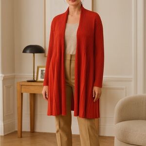 Eileen Fisher 100% Wool Open Frint Pleated Cardigan Size 1X